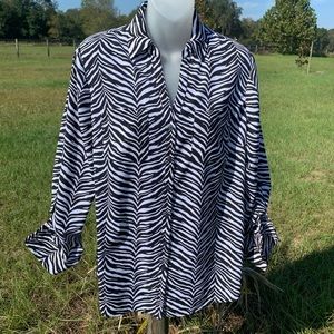 Talbots - Zebra Stripe Button Up Blouse